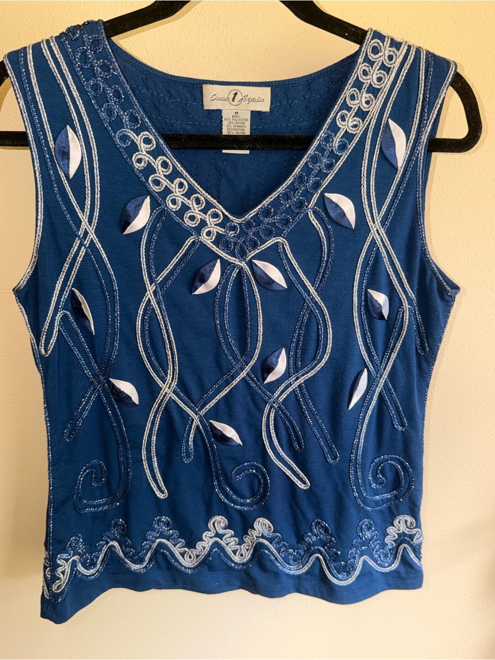 Vintage Once Again Y2K Royal Cobalt Blue Sleeveless Soutache Embroidered Top